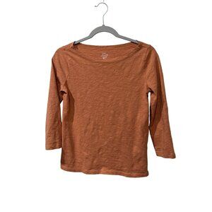 J.Crew Womens XS Slub Cotton 3/4 Sleeve Tee Shirt Rust Orange Casual Lightweight